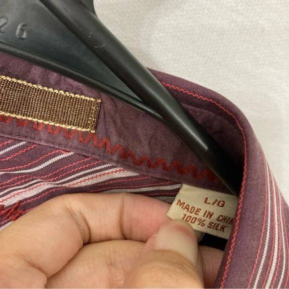 Tommy Bahama Burgundy Striped 100% Silk Long Sleeve Button Down Large - Picture 6 of 9